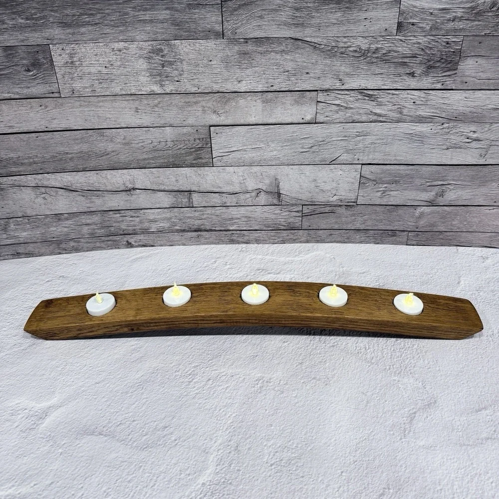 Whiskey Oak Barrel Stave Candle Holder Tea Light Rustic Farmhouse Table‎ Decor